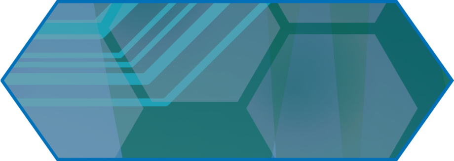 Abstract geometric pattern with layered blue and teal shapes.